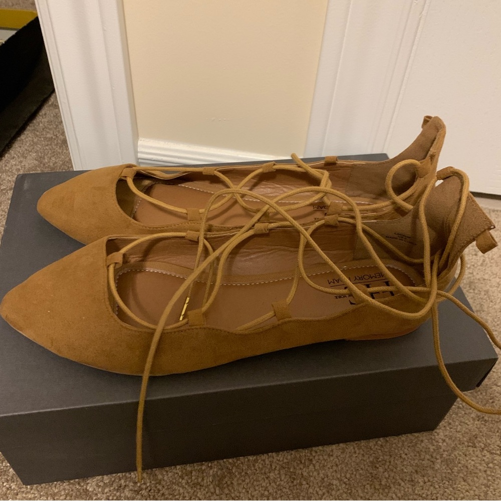 Lace Up Flats - camel colour